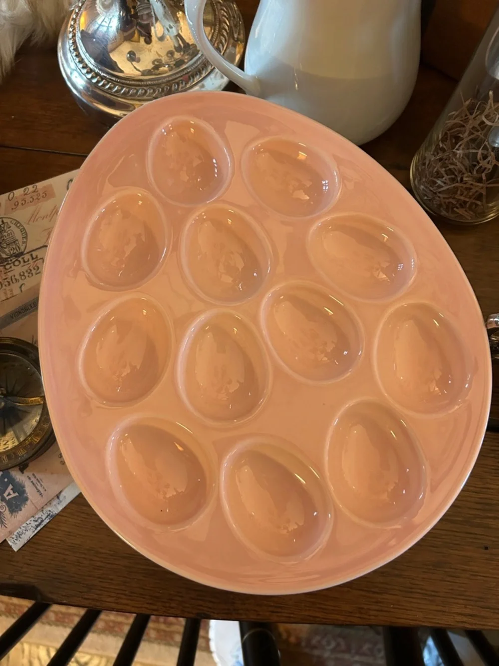 Pink Ceramic Deviled Egg Plate Made in Portugal - Picture 5 of 5